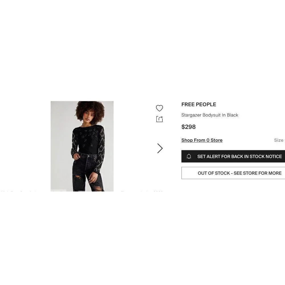 NWT FREE PEOPLE Sz M STARGAZER BODYSUIT SEQUIN EMBELLISHED MESH IN BLACK